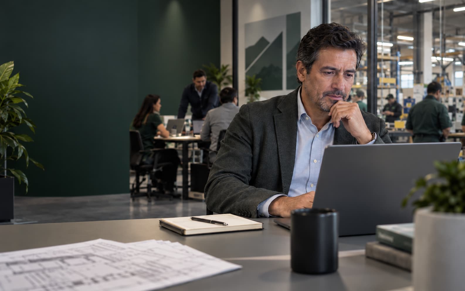 Gerente de una empresa evaluando tecnología aplicada a su operación