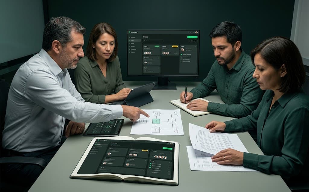 Equipo de una empresa partner trabajando junto a Bitnergia sobre un problema operacional