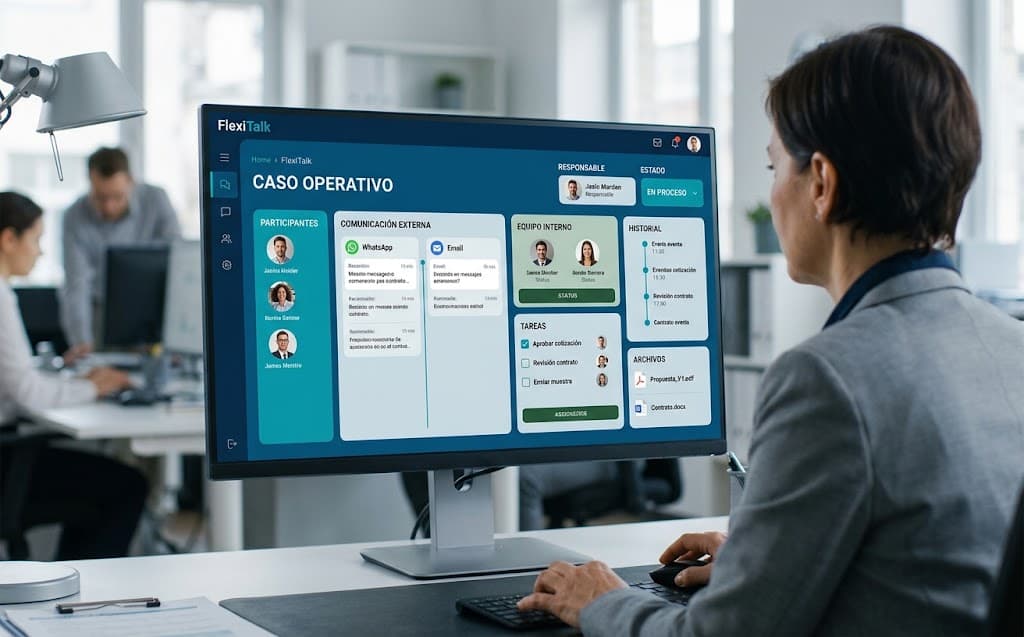 Interfaz de FlexiTalk organizada alrededor de un caso operativo